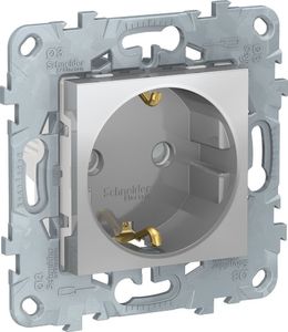 Фото Schneider Electric Unica New NU503730 Розетка с заземляющим контактом (16 А, под рамку, шторки, скрытая установка, алюминий)