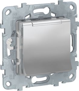 Фото Schneider Electric Unica New NU503730TA Розетка с заземляющим контактом (16 А, под рамку, шторки, скрытая установка, алюминий)