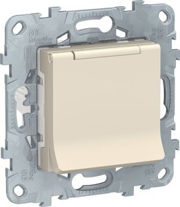 Фото Schneider Electric Unica New NU503744TA Розетка с заземляющим контактом (16 А, под рамку, шторки, скрытая установка, бежевая)