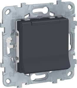 Фото Schneider Electric Unica New NU503754TA Розетка с заземляющим контактом (16 А, под рамку, шторки, скрытая установка, антрацит)