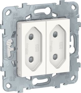 Фото Schneider Electric Unica New NU503118 Розетка двойная без заземляющего контакта (10 А, под рамку, скрытая установка, белая)