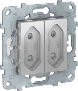 Фото Schneider Electric Unica New NU503130 Розетка двойная без заземляющего контакта (10 А, под рамку, скрытая установка, алюминий)