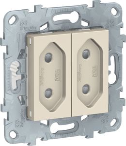 Фото Schneider Electric Unica New NU503144 Розетка двойная без заземляющего контакта (10 А, под рамку, скрытая установка, бежевая)
