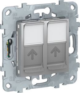 Фото Schneider Electric Unica New NU542030 Розетка компьютерная (2xRJ45, cat.5e, UTP, под рамку, скрытая установка, алюминий)
