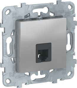 Фото Schneider Electric Unica New NU549230 Розетка телефонная (RJ11, под рамку, скрытая установка, алюминий)
