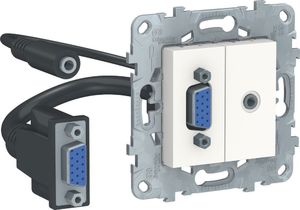 Фото Schneider Electric Unica New NU593218 Розетка комбинированная (VGA+Jack3.5mm, под рамку, скрытая установка, белая)