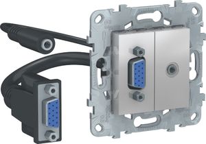 Фото Schneider Electric Unica New NU593230 Розетка комбинированная (VGA+Jack3.5mm, под рамку, скрытая установка, алюминий)