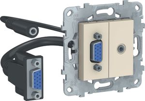 Фото Schneider Electric Unica New NU593244 Розетка комбинированная (VGA+Jack3.5mm, под рамку, скрытая установка, бежевая)