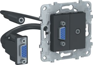 Фото Schneider Electric Unica New NU593254 Розетка комбинированная (VGA+Jack3.5mm, под рамку, скрытая установка, антрацит)