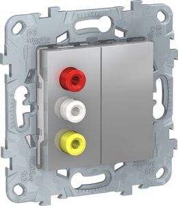 Фото Schneider Electric Unica New NU543130 Розетка комбинированная (3xRCA, под рамку, скрытая установка, алюминий)