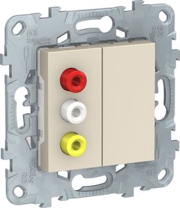 Фото Schneider Electric Unica New NU543144 Розетка комбинированная (3xRCA, под рамку, скрытая установка, бежевая)