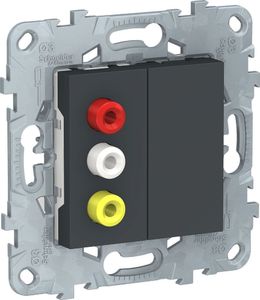 Фото Schneider Electric Unica New NU543154 Розетка комбинированная (3xRCA, под рамку, скрытая установка, антрацит)