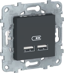 Фото Schneider Electric Unica New NU541854 Розетка USB (USB, под рамку, скрытая установка, антрацит)