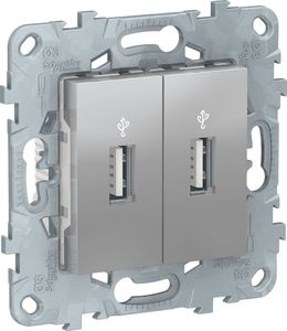 Фото Schneider Electric Unica New NU542730 Розетка USB (USB, передача данных, под рамку, скрытая установка, алюминий)