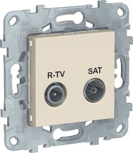 Фото Schneider Electric Unica New NU545644 Розетка телевизионная (TV/Radio+SAT, проходная, под рамку, скрытая установка, бежевая)