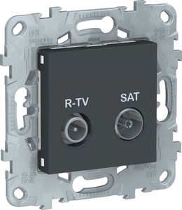 Фото Schneider Electric Unica New NU545654 Розетка телевизионная (TV/Radio+SAT, проходная, под рамку, скрытая установка, антрацит)