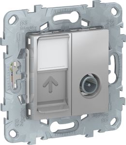 Фото Schneider Electric Unica New NU547030 Розетка комбинированная (TV+RJ45, cat6, UTP, под рамку, скрытая установка, алюминий)