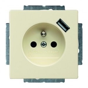Фото ABB Basic 55 2CKA002011A6192 Розетка c USB (16 А, 700 mA, под рамку, шторки, с/у, з/к, слоновая кость)
