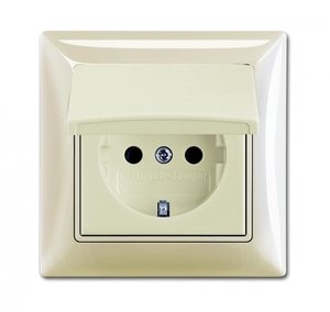 Фото ABB Basic55 2CKA002018A1504 Розетка с заземляющим контактом (IP44, 16 А, крышка, в сборе, скрытая установка, слоновая кость)