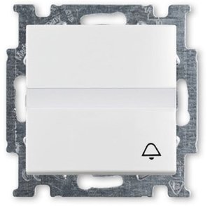 Фото ABB Basic55 2CKA001413A1086 Выключатель одноклавишный (Н.О. контакт, поле для надписи, "звонок", 10 А, под рамку, скрытая установка, альпийский белый)