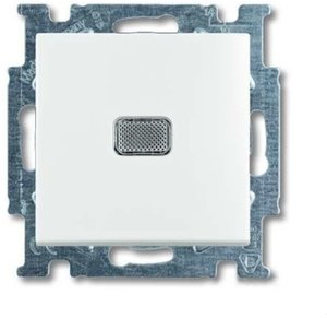 Фото ABB Basic55 2CKA001012A2143 Переключатель одноклавишный с N-клеммой (10 А, индикация, под рамку, скрытая установка, альпийский белый)