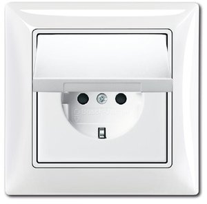 Фото ABB Basic55 2CKA002018A1505 Розетка с заземляющим контактом (IP44, 16 А, крышка, в сборе, скрытая установка, альпийский белый)