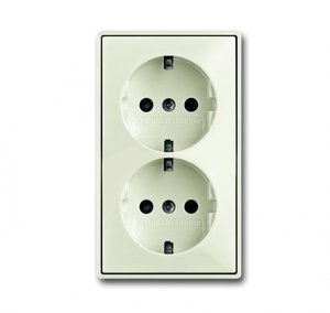 Фото ABB Basic55 2CKA002021A0382 Розетка двойная с заземляющим контактом (16 А, шторки, в сборе, скрытая установка, chalet-белый)