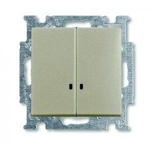 Фото ABB Basic55 2CKA001012A2168 Выключатель двухклавишный (10 А, подсветка, под рамку, скрытая установка, шампань)