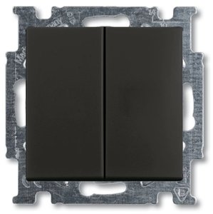 Фото ABB Basic55 2CKA001012A2177 Выключатель двухклавишный (10 А, под рамку, скрытая установка, chateau-черный)