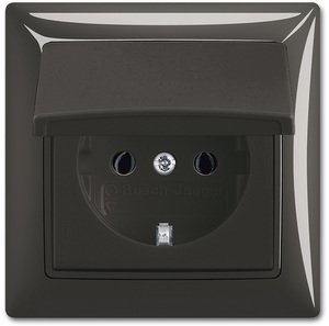 Фото ABB Basic55 2CKA002018A1502 Розетка с заземляющим контактом (IP44, 16 А, крышка, в сборе, скрытая установка, альпийский chateau-черный)