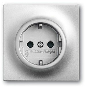 Фото ABB Impuls 2CKA002013A5275 Розетка Schuko (16A, под рамку, с/у, з/к, шторки, серебристо-алюминиевая)