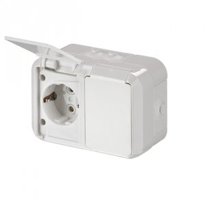Фото ABB Jussi 2TKA000765G1 Розетка двойная (16 А, IP44, в сборе, крышка, о/у, з/к, белый)