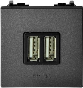 Фото ABB Zenit 2CLA228500N1801 Зарядное устройство (2хUSB, под рамку, скрытая установка, антрацит)
