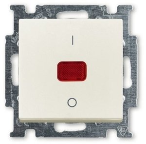 Фото ABB Basic55 2CKA001020A0090 Выключатель одноклавишный двухполюсной (20 А, индикация, под рамку, скрытая установка, слоновая кость)