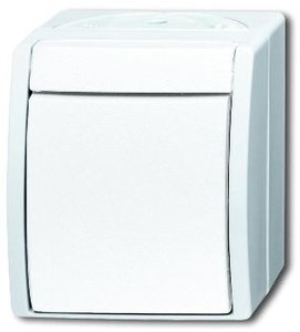 Фото ABB Ocean 2CKA001085A1632 Переключатель одноклавишный (10 А, с возм. подсветки, IP44, в сборе, открытая установка, альпийский белый)