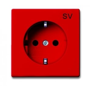 Фото ABB Basic55 2011-0-6151 Розетка с заземляющим контактом (16 А, маркировка, под рамку, скрытая установка, красная)