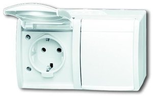 Фото ABB Ocean 2CKA002084A0727 Розетка двойная (16 А, IP44, в сборе, крышка, о/у, з/к, альпийский-белый)