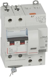 Фото Legrand DX3 411160 Автоматический выключатель дифференциального тока двухполюсный 25А (тип AC, 6 кА)