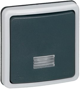 Фото Legrand Plexo 090480 Переключатель одноклавишный (10 А, IP66, подсветка, под рамку, серый)