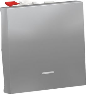 Фото Schneider Electric Unica New NU320330S Переключатель одноклавишный с нейтралью (10 А, с возм. подсветки, 2 модуль, под рамку, скрытая установка, алюминий)