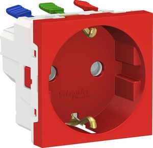 Фото Schneider Electric Unica New NU305703 Розетка с заземляющим контактом (16 А, 2 модуль, под рамку, шторки, скрытая установка, красная)