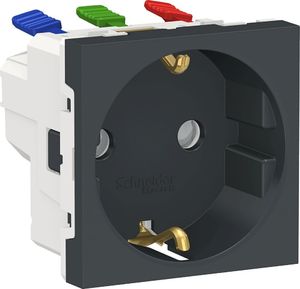 Фото Schneider Electric Unica New NU305754 Розетка с заземляющим контактом (16 А, 2 модуль, под рамку, шторки, скрытая установка, антрацит)