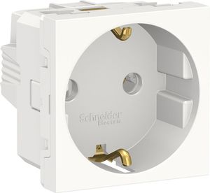 Фото Schneider Electric Unica New NU303618 Розетка с заземляющим контактом (16 А, 2 модуль, винт. зажимы, под рамку, скрытая установка, белая)
