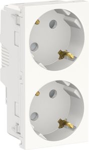 Фото Schneider Electric Unica New NU306718A Розетка с заземляющим контактом (16 А, 4 модуль, винт. зажимы, под рамку, шторки, скрытая установка, белая)