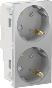 Фото Schneider Electric Unica New NU306730A Розетка с заземляющим контактом (16 А, 4 модуль, винт. зажимы, под рамку, шторки, скрытая установка, алюминий)