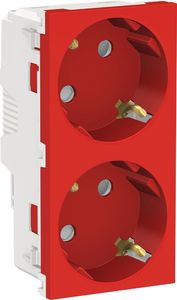 Фото Schneider Electric Unica New NU306703A Розетка с заземляющим контактом (16 А, 4 модуль, винт. зажимы, под рамку, шторки, скрытая установка, красная)
