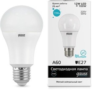 Фото Gauss 23222 Лампа LED Elementary A60 12W E27 4100K 1/10/40