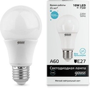 Фото Gauss 23220 Лампа LED Elementary A60 E27 10W 220V 4100K