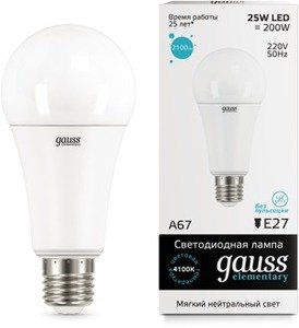Фото Gauss 73225 Лампа LED Elementary A67 25W E27 4100K 1/10/50