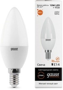 Фото Gauss 33110 Лампа LED Elementary Candle 10W E14 3000K 1/10/100